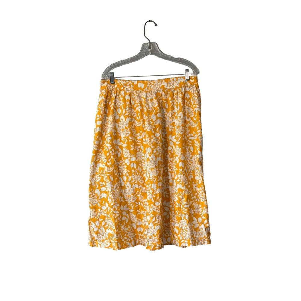 Loft Outlet Yellow Floral Midi Skirt Large Cotton Elastic Waist Botanical Print